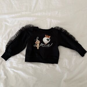 MonnaLisa Black Girls' Heart Graphic Sweatshirt with Tulle Shoulders